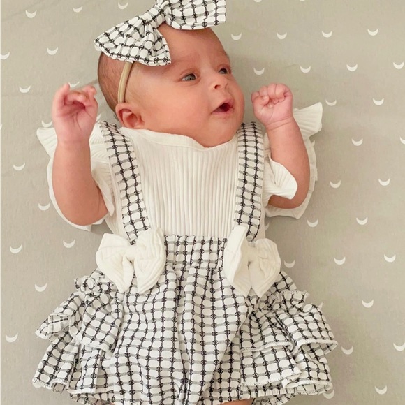 Checkered two piece stylish bow romper - Picture 1 of 3